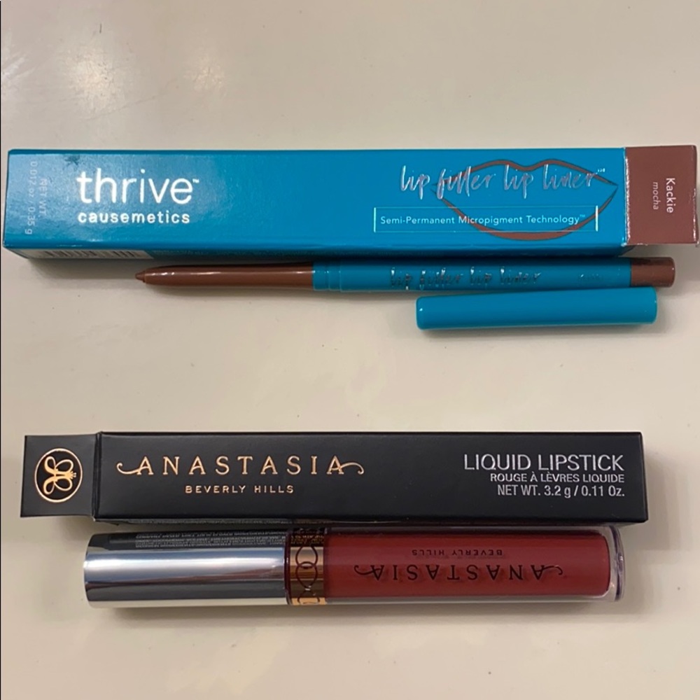 Anastasia liquid lipstick & Thrive Lip Liner